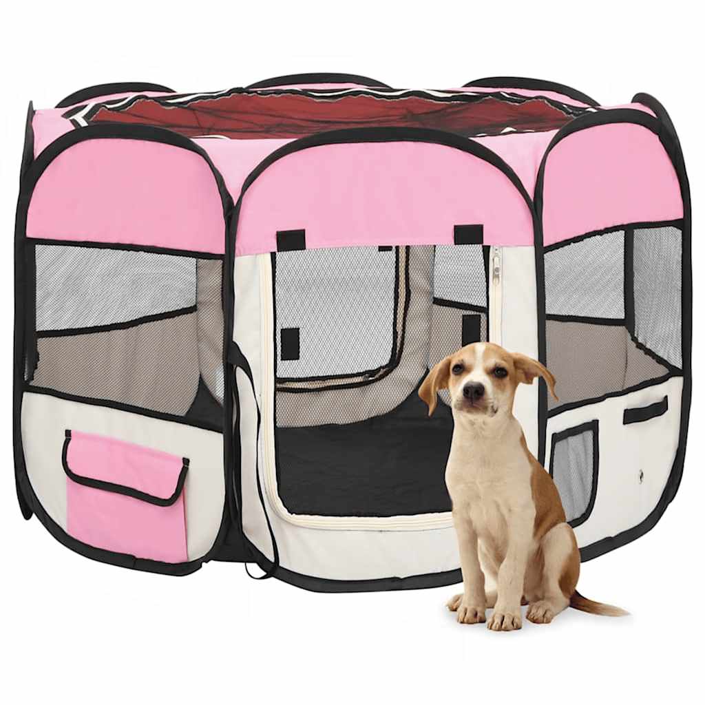 Parque De Perros Plegable Bolsa De Transporte Rosa 90x90x58 Cm_1