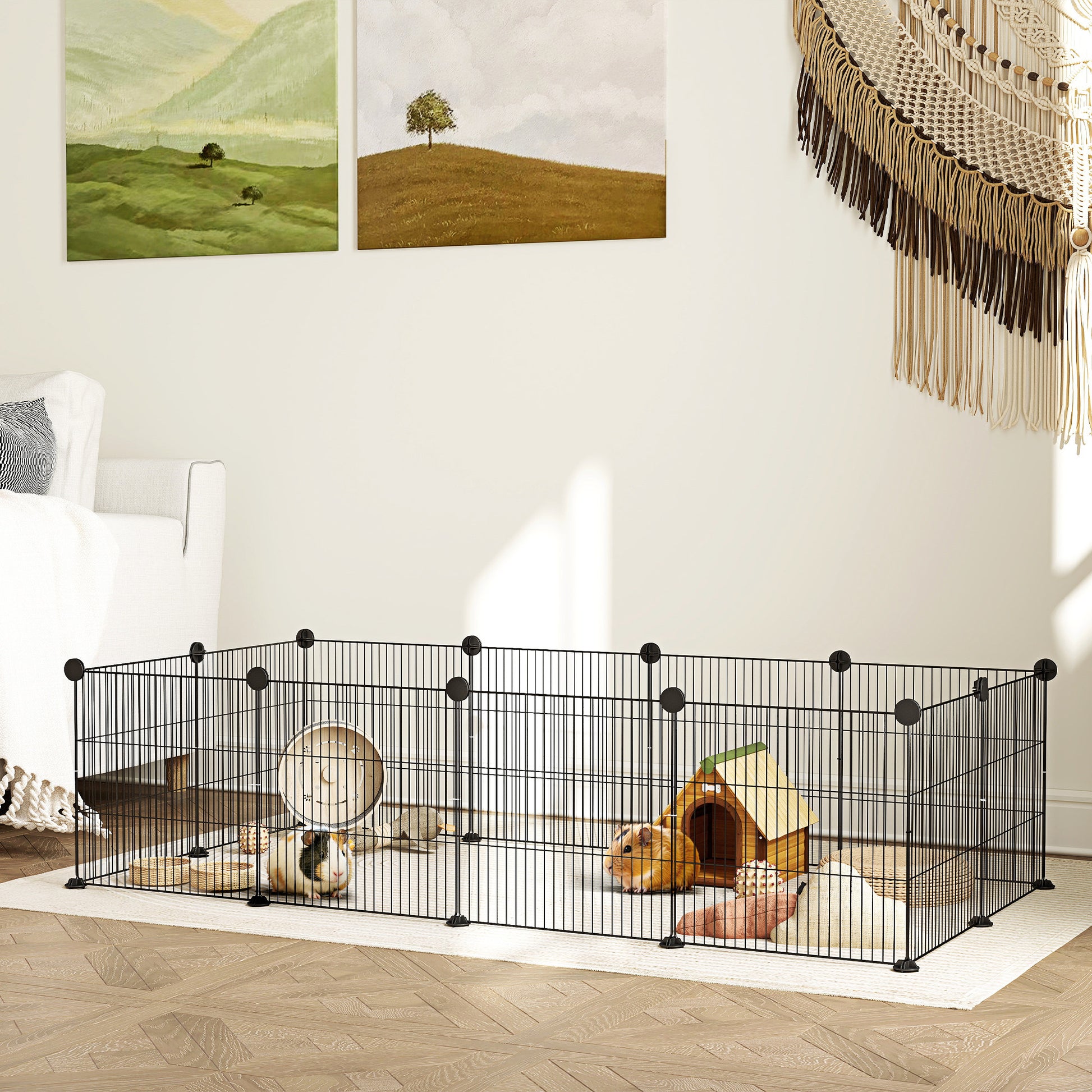 Pawhut Valla Metálica Para Mascotas Con 12 Paneles Diseño Diy 140x70x35 Cm Negro_1
