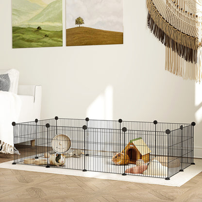 Pawhut Valla Metálica Para Mascotas Con 12 Paneles Diseño Diy 140x70x35 Cm Negro_1