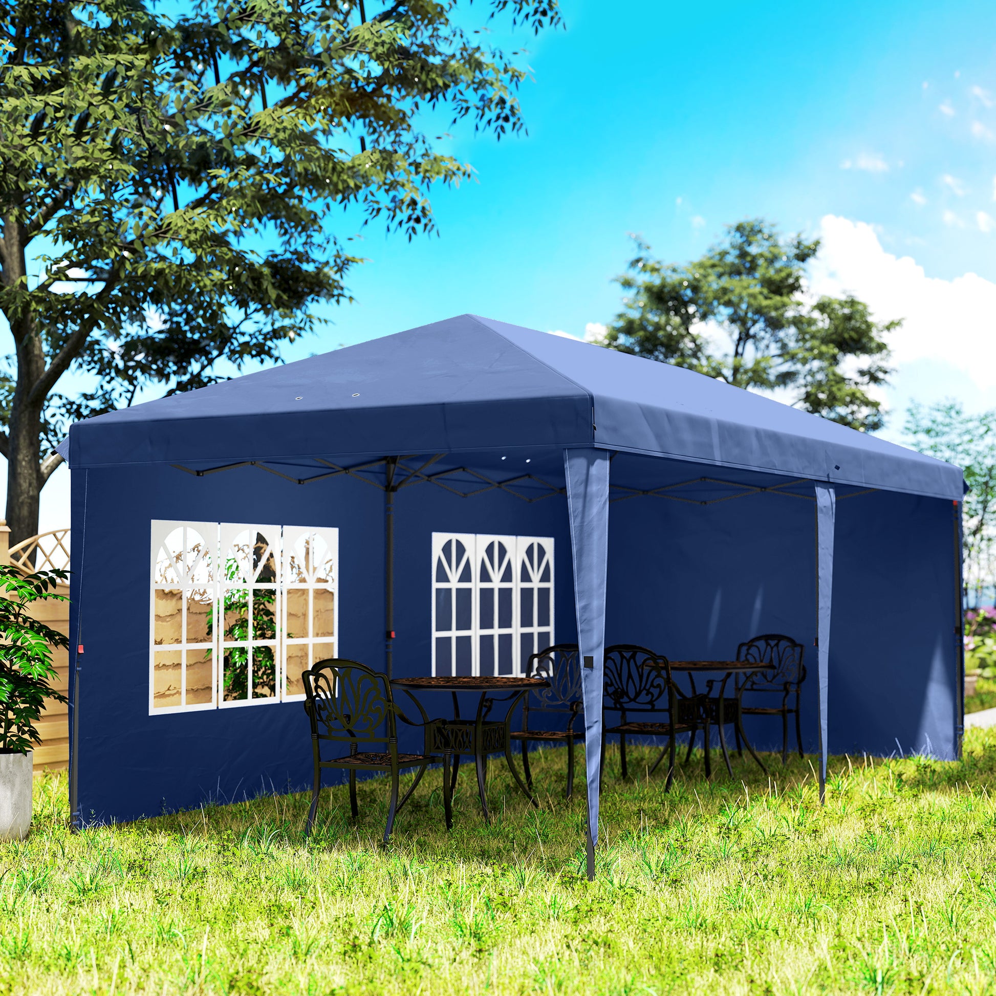 Outsunny Carpa Plegable 6x3 M Con 4 Laterales Desmontables 2 Ventanas Azul_3