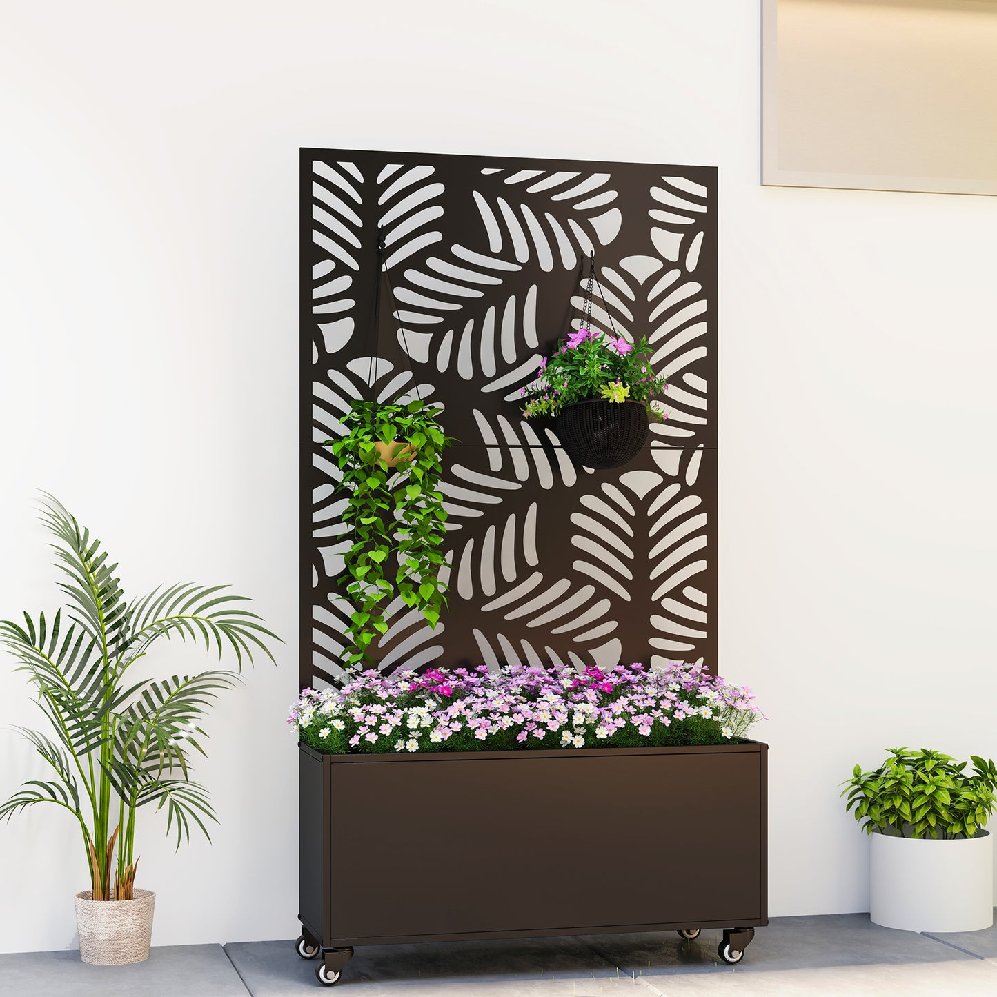 Outsunny Jardinera Exterior Grande De Metal Con Ruedas Y Pantalla Negro_1