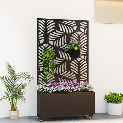 Outsunny Jardinera Exterior Grande De Metal Con Ruedas Y Pantalla Negro_1