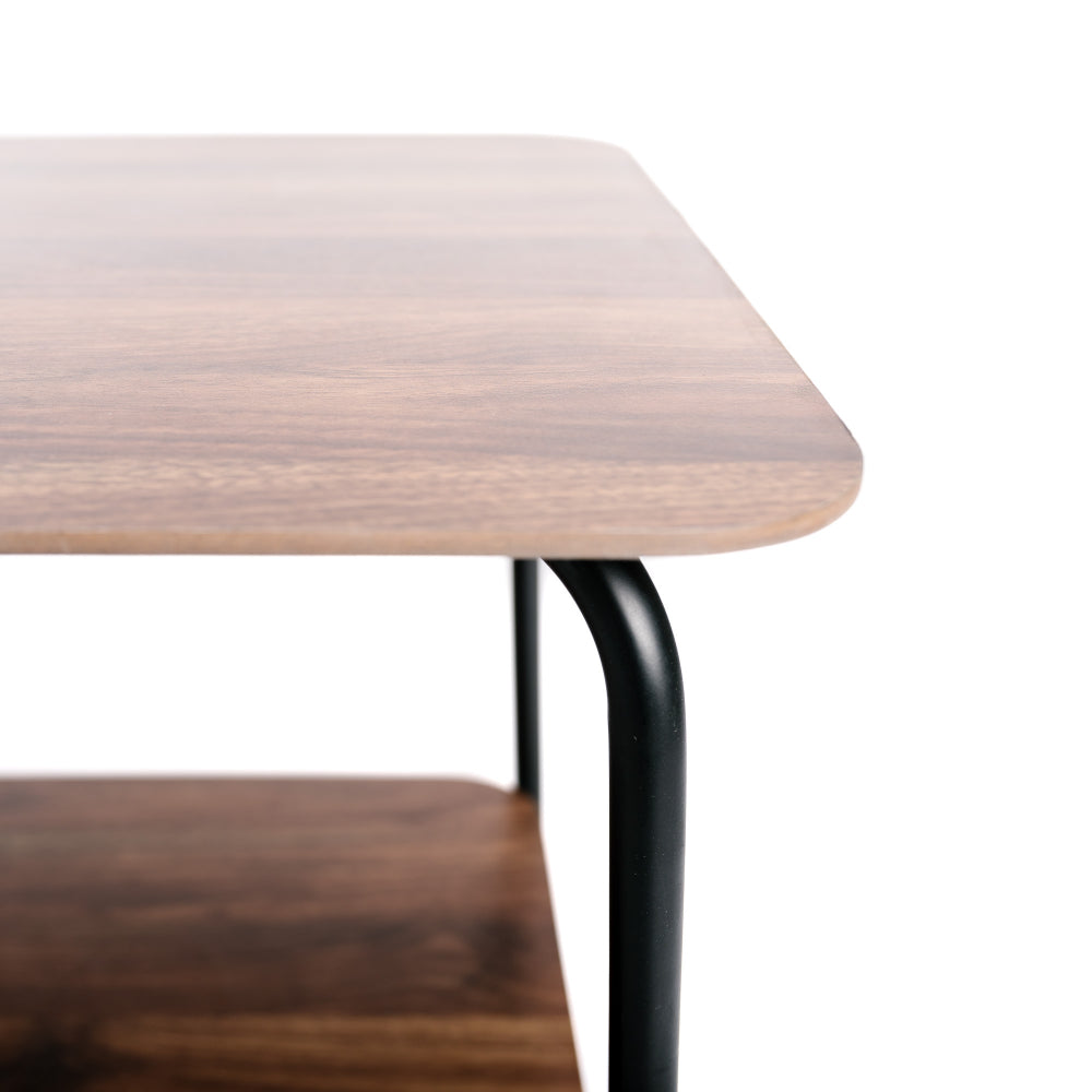 Mesa Auxiliar De Madera, Mesilla De Noche De Madera Oscura Y Metal Con 2 Bandejas De Almacenaje Vintage 45x45x51cm- Muebles De Salón- Remate De Sofá_2