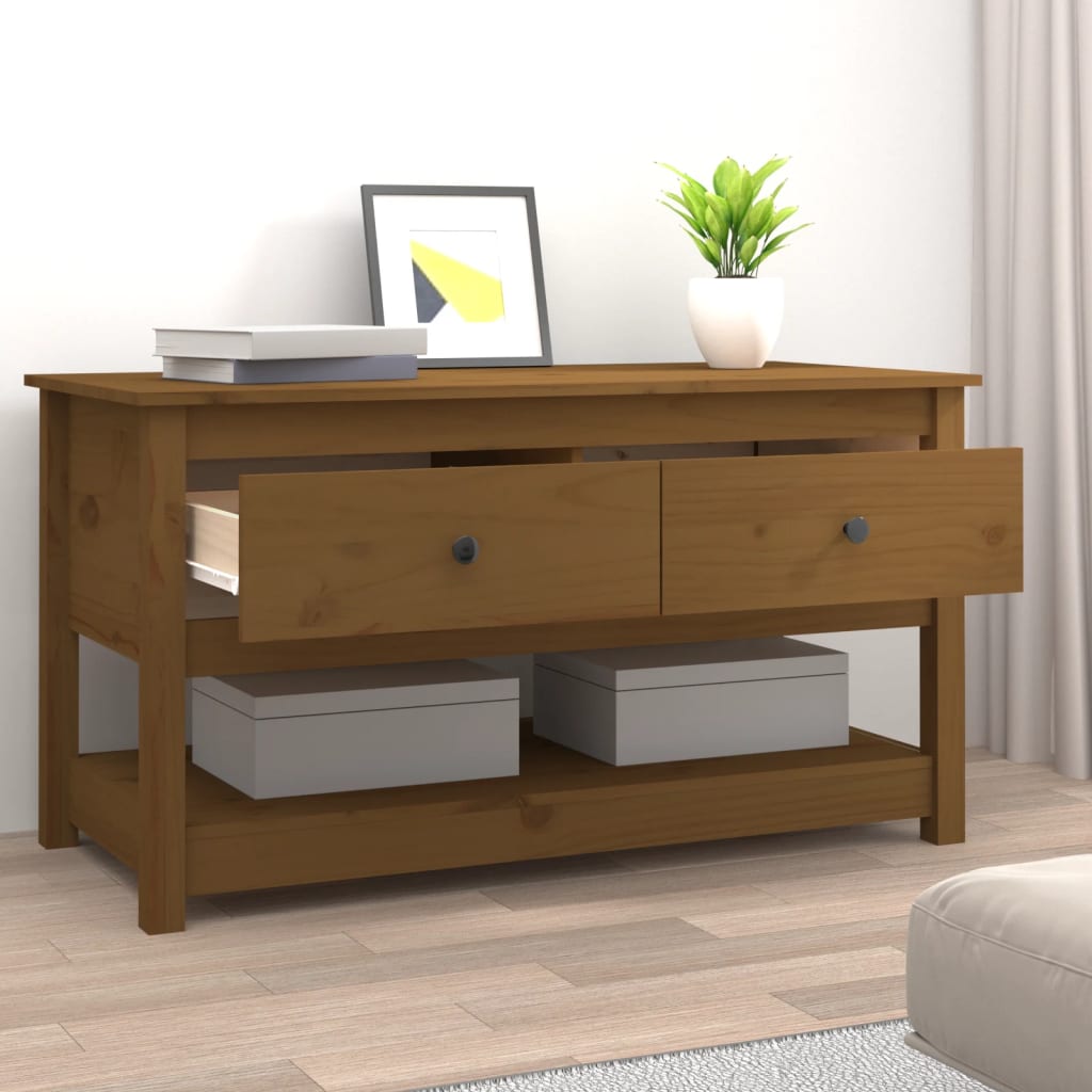 Mesa De Centro Madera Maciza De Pino Marrón Miel 102x49x55 Cm_4