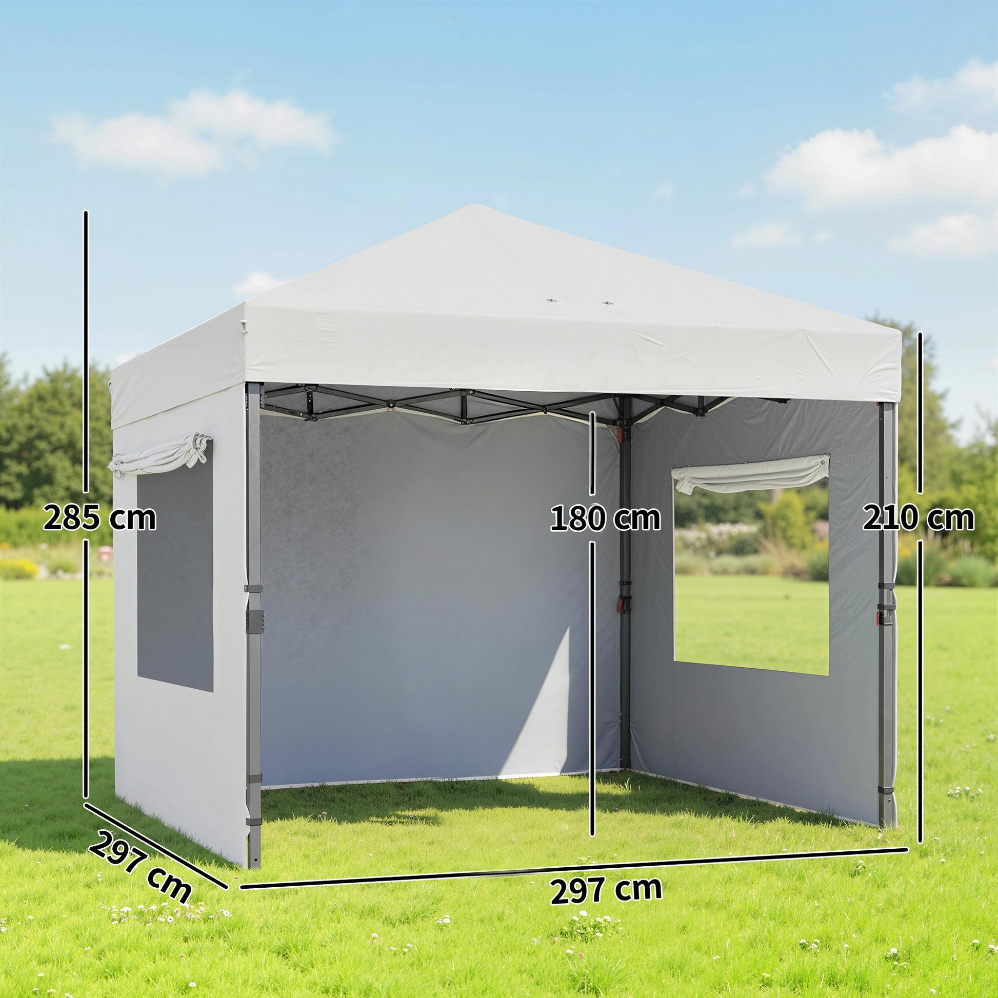 Outsunny Carpa Plegable Pop-up 3x3m Con 3 Paredes Upf50+ Altura Ajustable Blanco_2