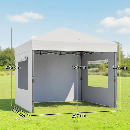 Outsunny Carpa Plegable Pop-up 3x3m Con 3 Paredes Upf50+ Altura Ajustable Blanco_2
