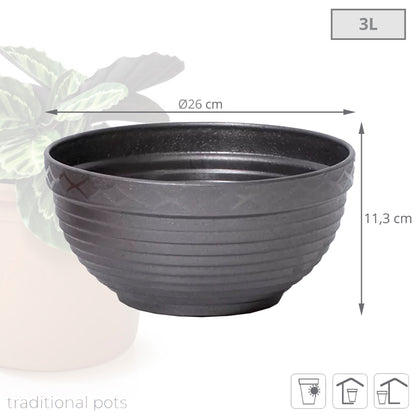 Maceta Misa 3l., Dimensiones (mm) 260x260x113, Color Grafito_2