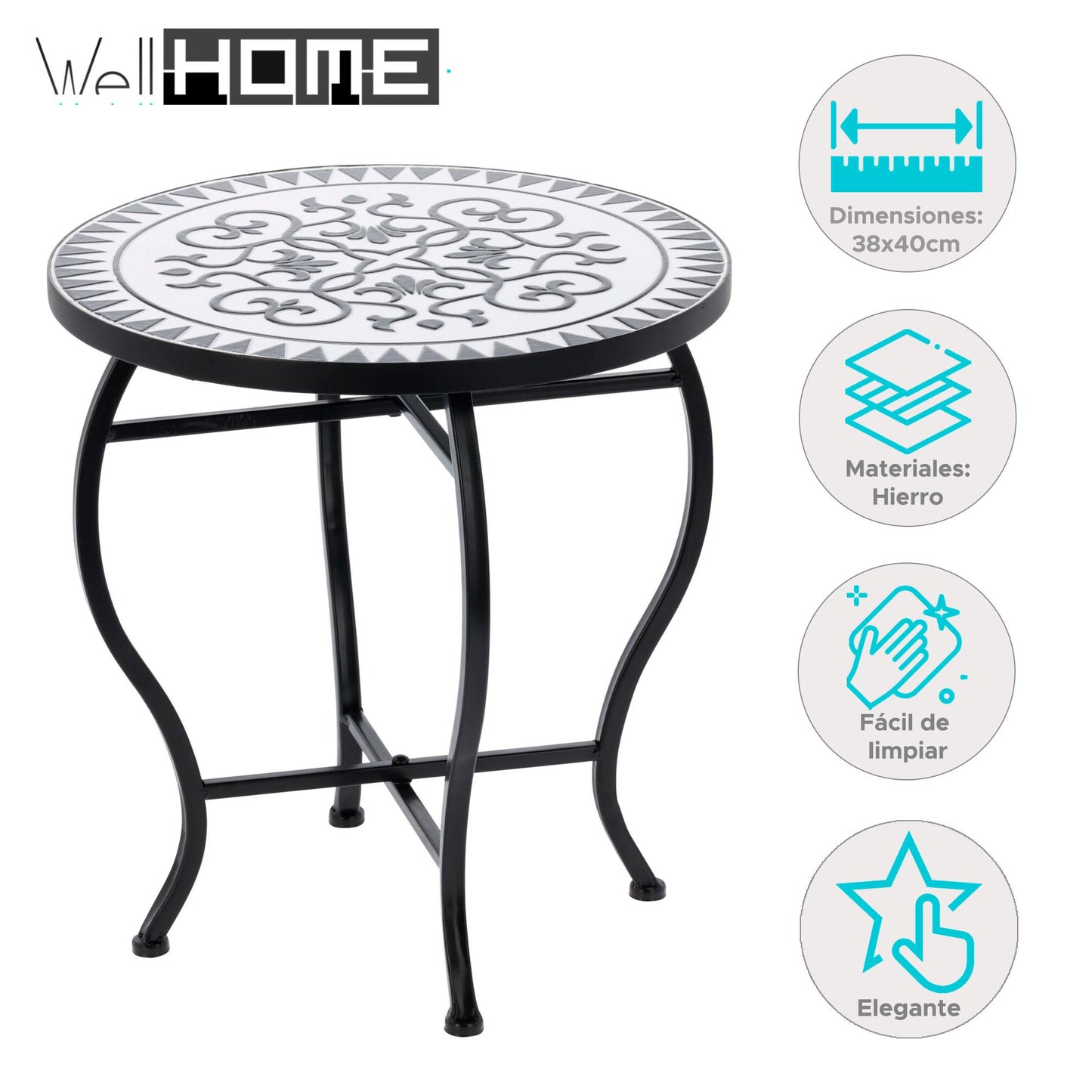 Well Home Mesa Bistro Diseño Mosaico Ø38x40cm_1