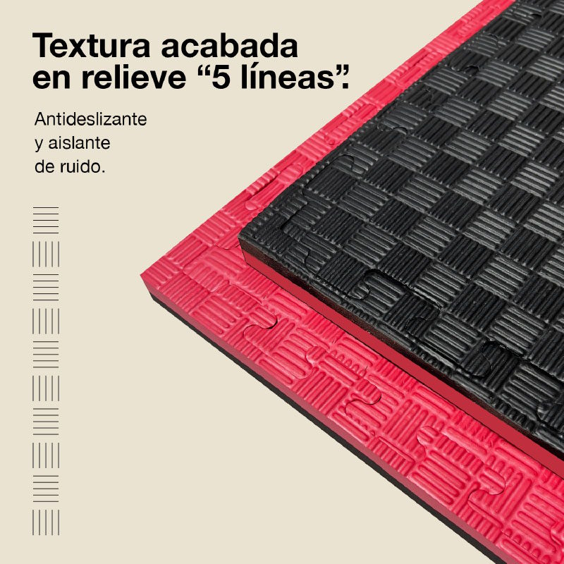 Tatami Puzzle 2,5cm 100x100cm – Superficie 5 Líneas Negro/rojo Jowy_3