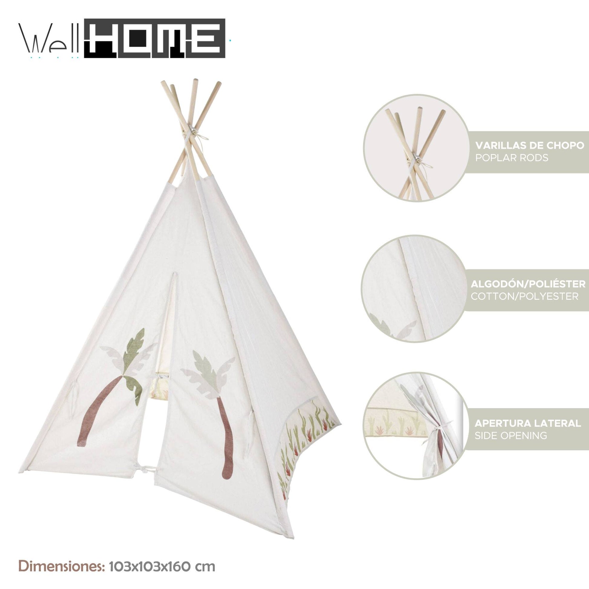 Well Home - Tipi De Algodón Y Poliéster En Color Blanco 103x103x160cm