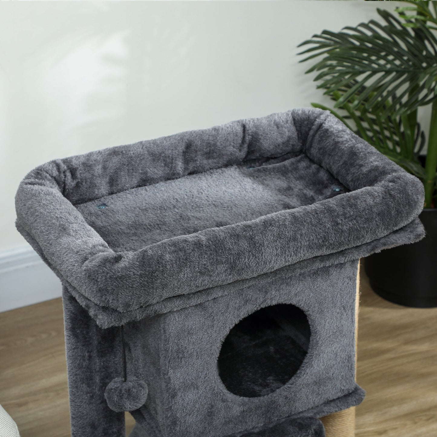 Pawhut Árbol Rascador Para Gatos Pequeños 57 Cm Con Cueva Cama Gris Oscuro_4