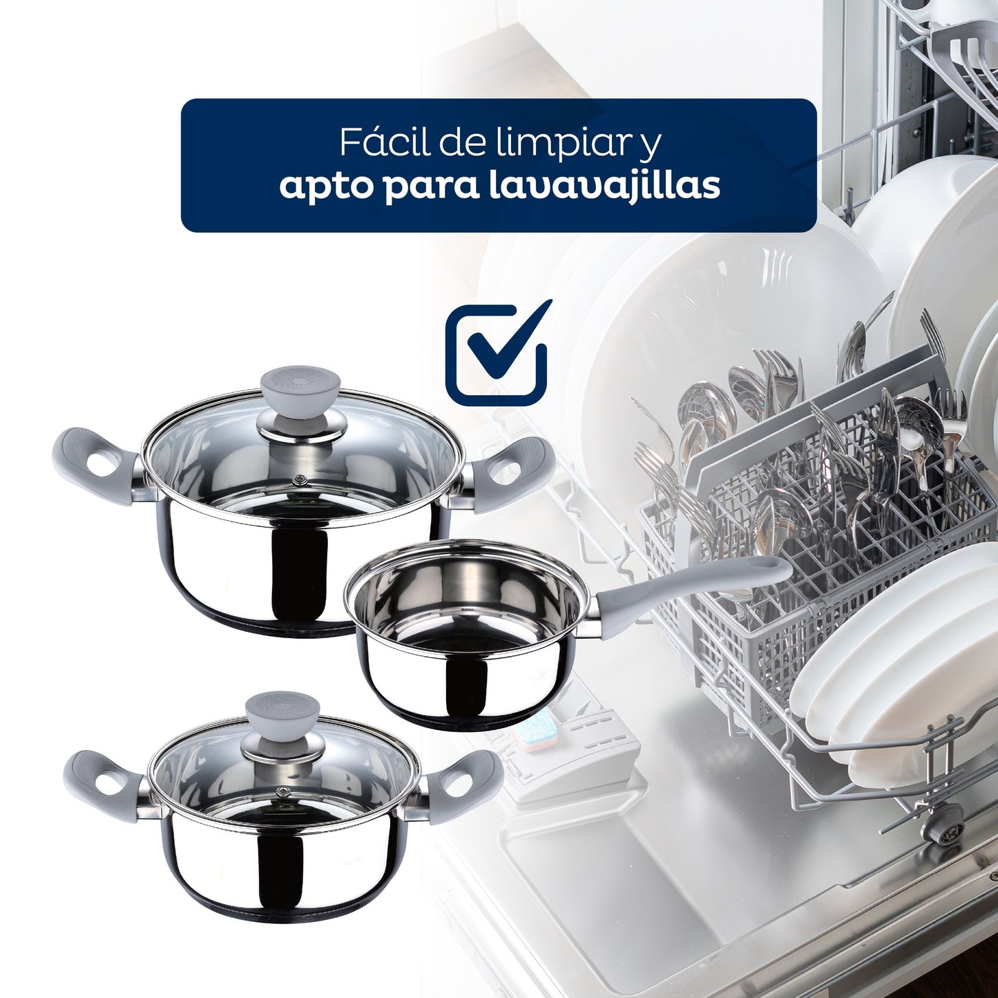 Set 5pc Bateria Cocina Acero Inox Ind Gris Alexia