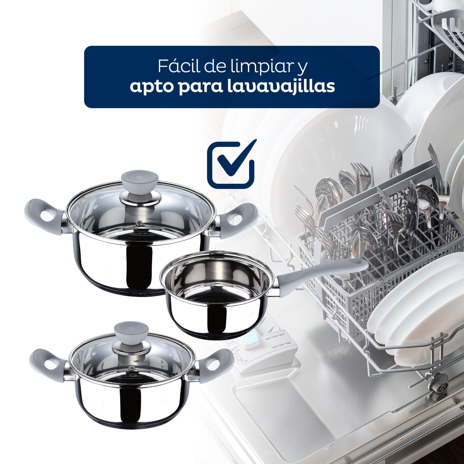Set 5pc Bateria Cocina Acero Inox Ind Gris Alexia