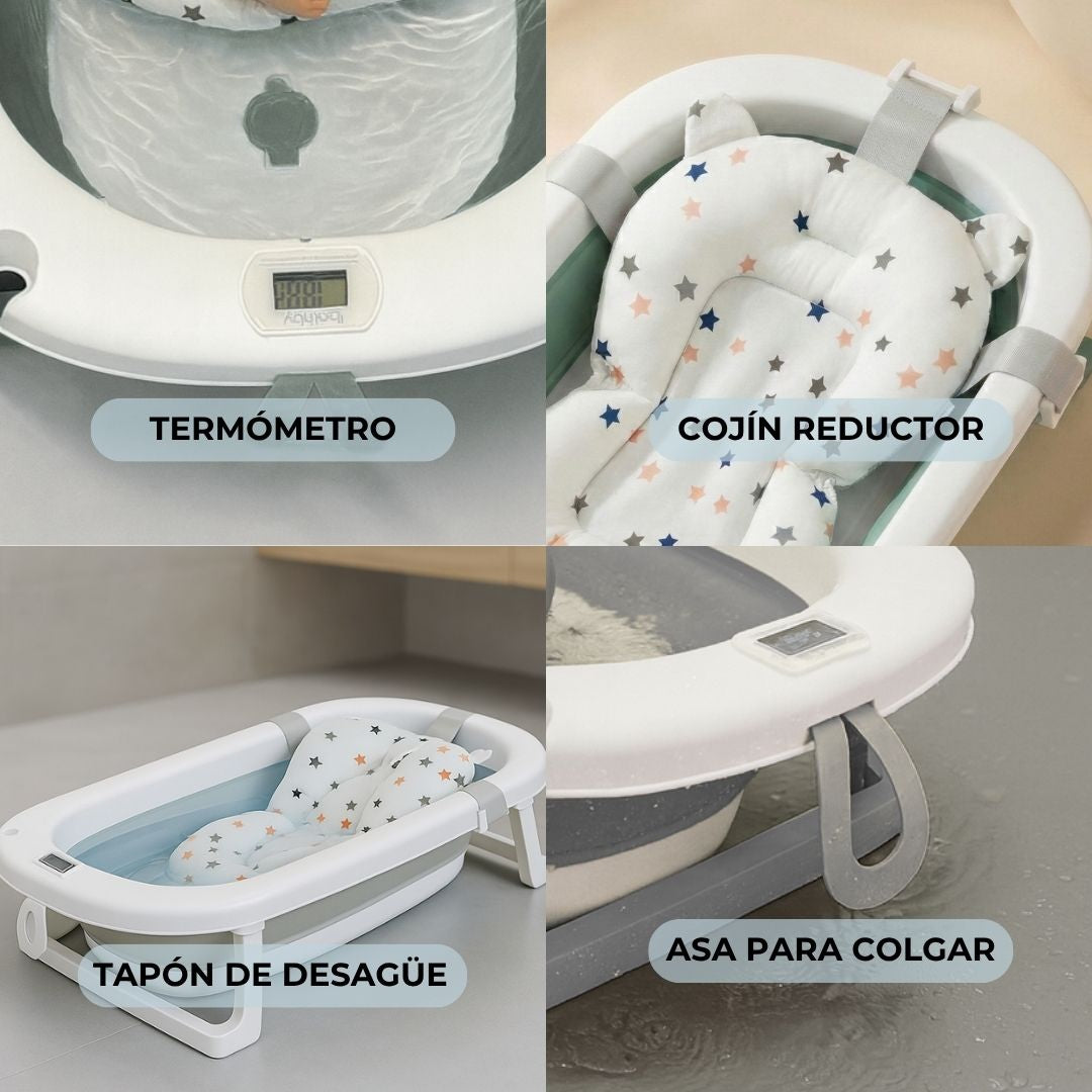 Bañera Plegable Gris Para Bebés, Cojín Reductor, Termómetro, Patas Antideslizantes Gris Bathby_2