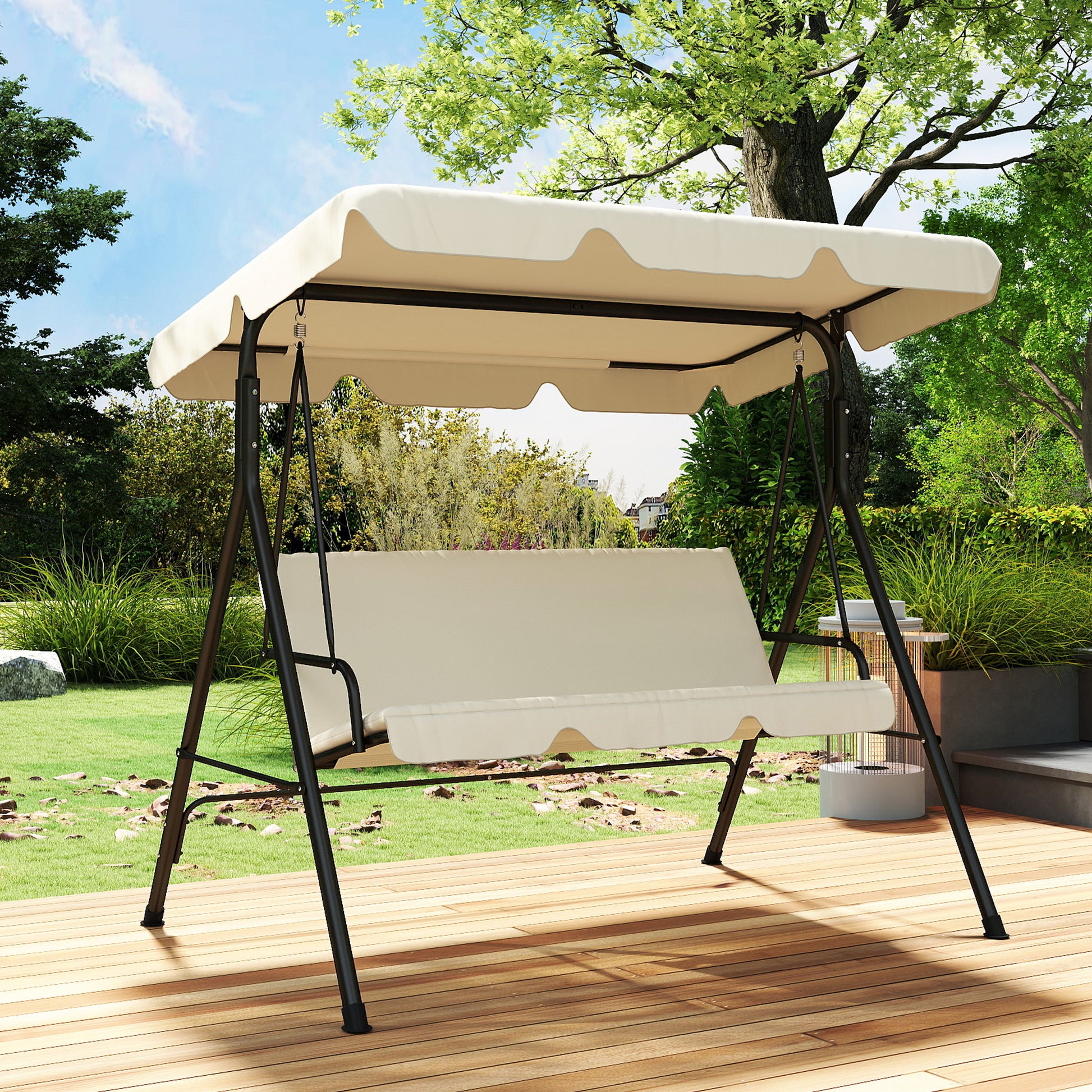 Outsunny Columpio De Jardín De 3 Plazas Techo Ajustable 172x118x153 Cm Beige_4
