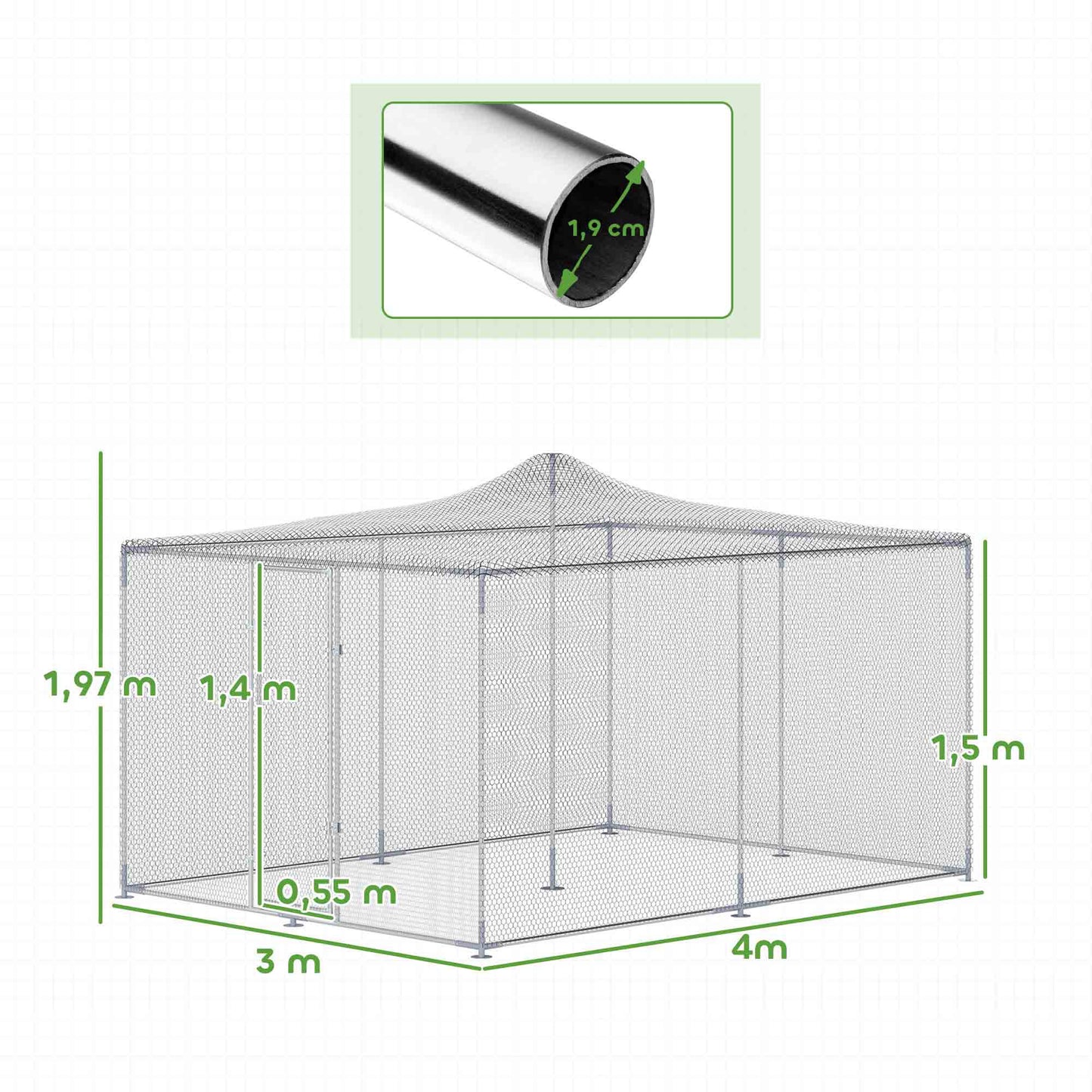 Pawhut Gallinero Para Exterior Grande Con Doble Cierre 4x3x1,97 M 12 M² Plata_2