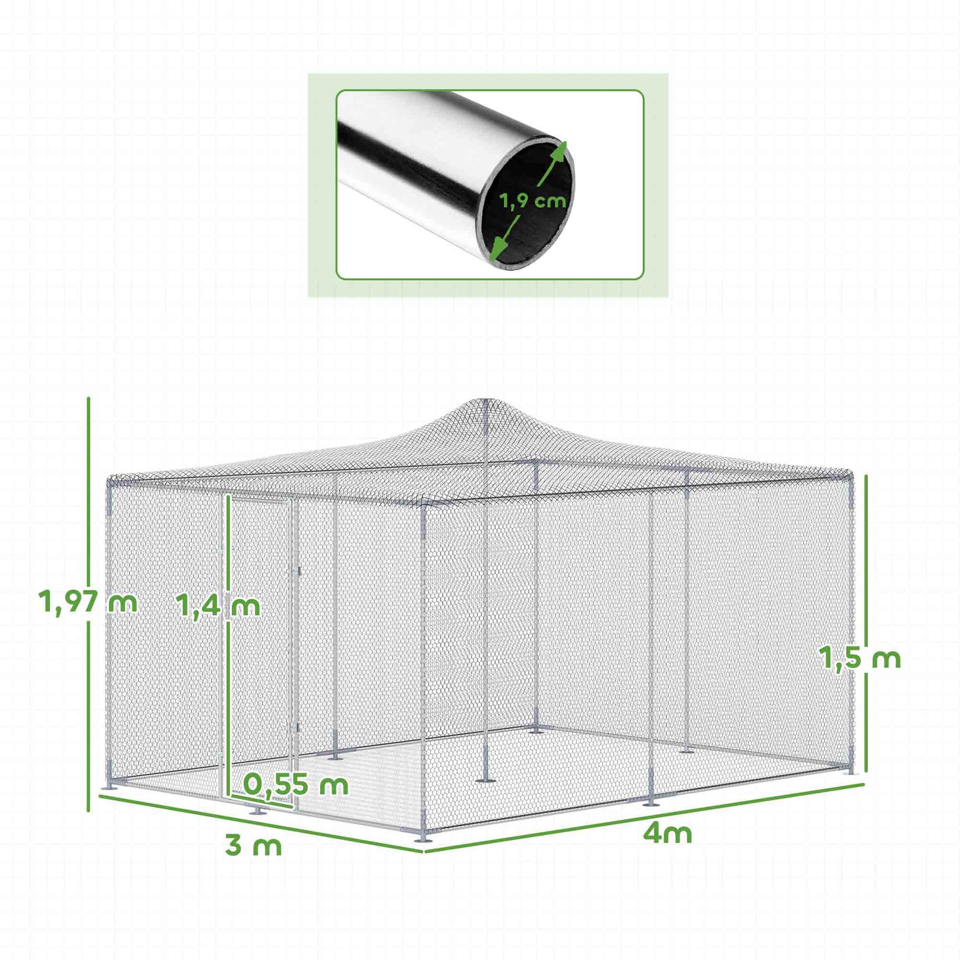 Pawhut Gallinero Para Exterior Grande Con Doble Cierre 4x3x1,97 M 12 M² Plata_2
