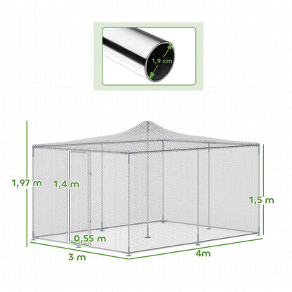 Pawhut Gallinero Para Exterior Grande Con Doble Cierre 4x3x1,97 M 12 M² Plata_2