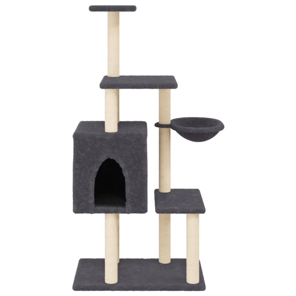 Rascador Para Gatos Con Postes De Sisal Gris Oscuro 131 Cm_3