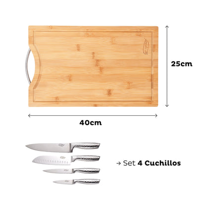 Set De 4 Cuchillos De Cocina Y Tabla De Cortar De Bambú San Ignacio_1