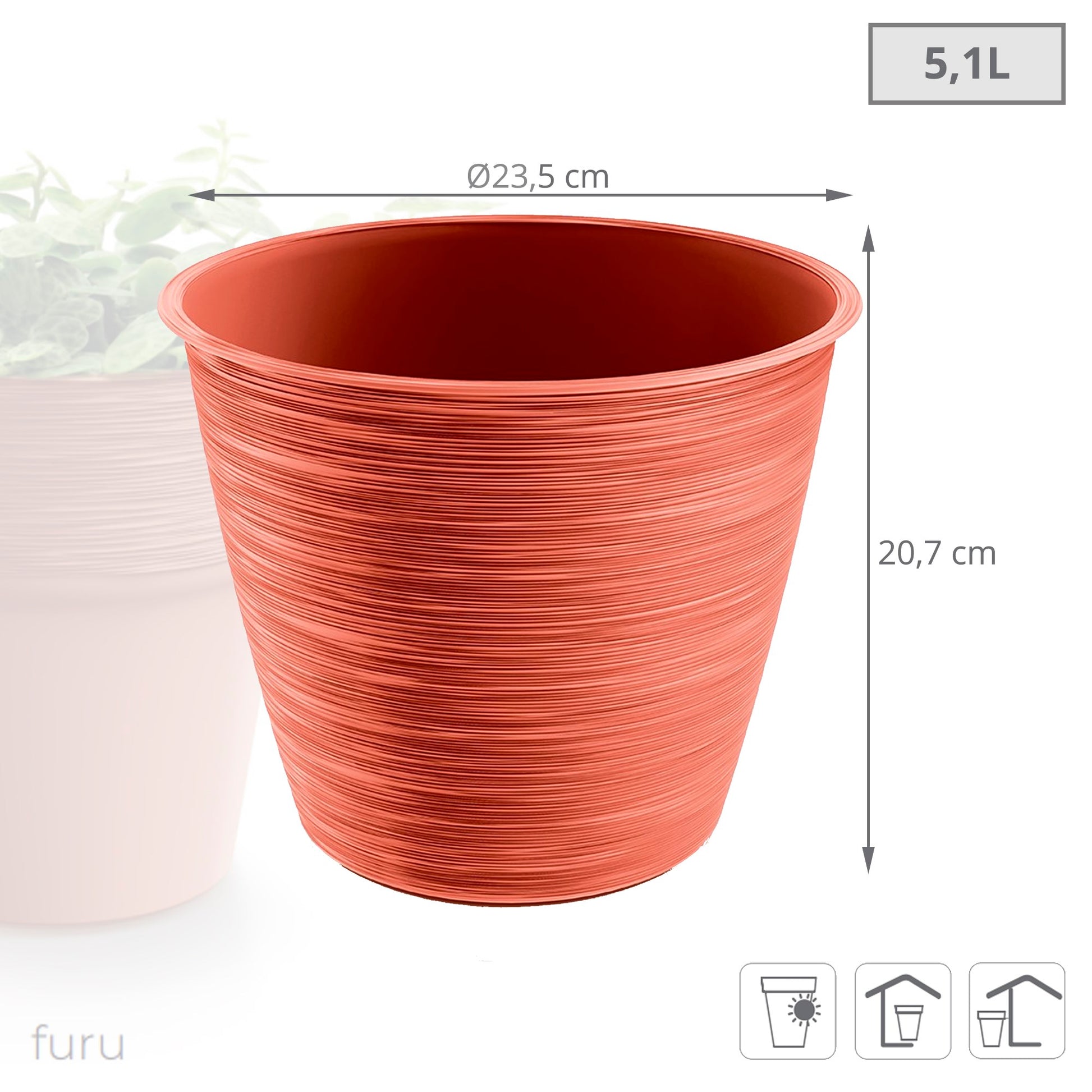 Maceta Furu 5,1l., Dimensiones (mm) 235x235x207, Color Cobre_2