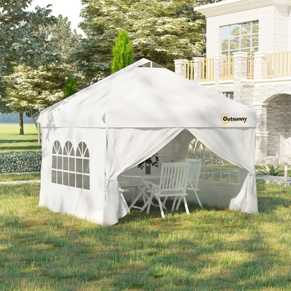 Outsunny Cenador De Jardín 3x3m Con Altura Ajustable 4 Paredes Extraíbles Blanco_1