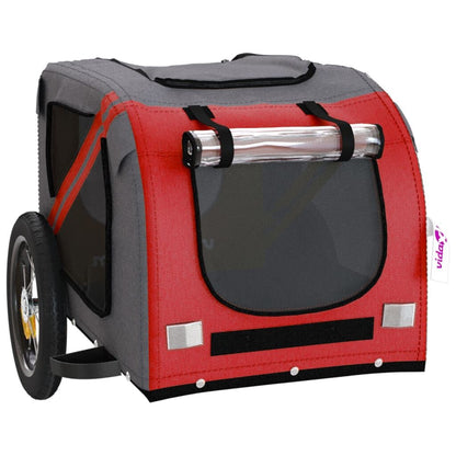 Vidaxl Remolque De Bicicleta Mascotas Hierro Tela Oxford Rojo Gris_4