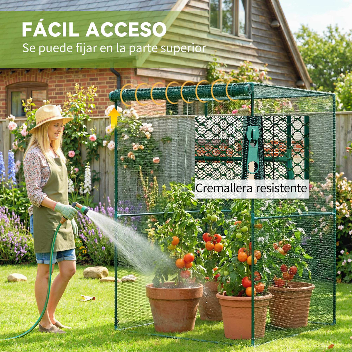 Jaula De Cultivo Con Puerta Enrollable Outsunny 120x120x180 Cm Verde_5