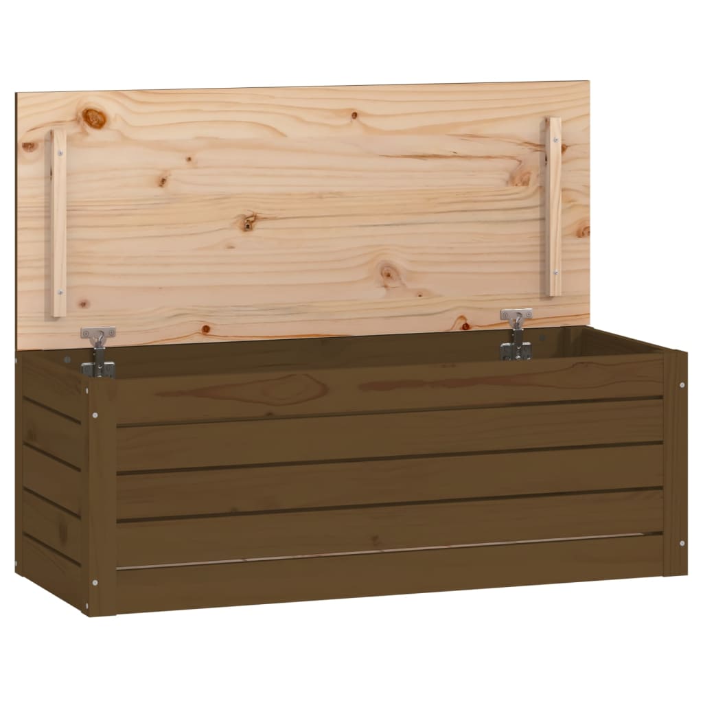 Caja Almacenaje Madera Maciza Pino Marrón Miel 89x36,5x33 Cm_1