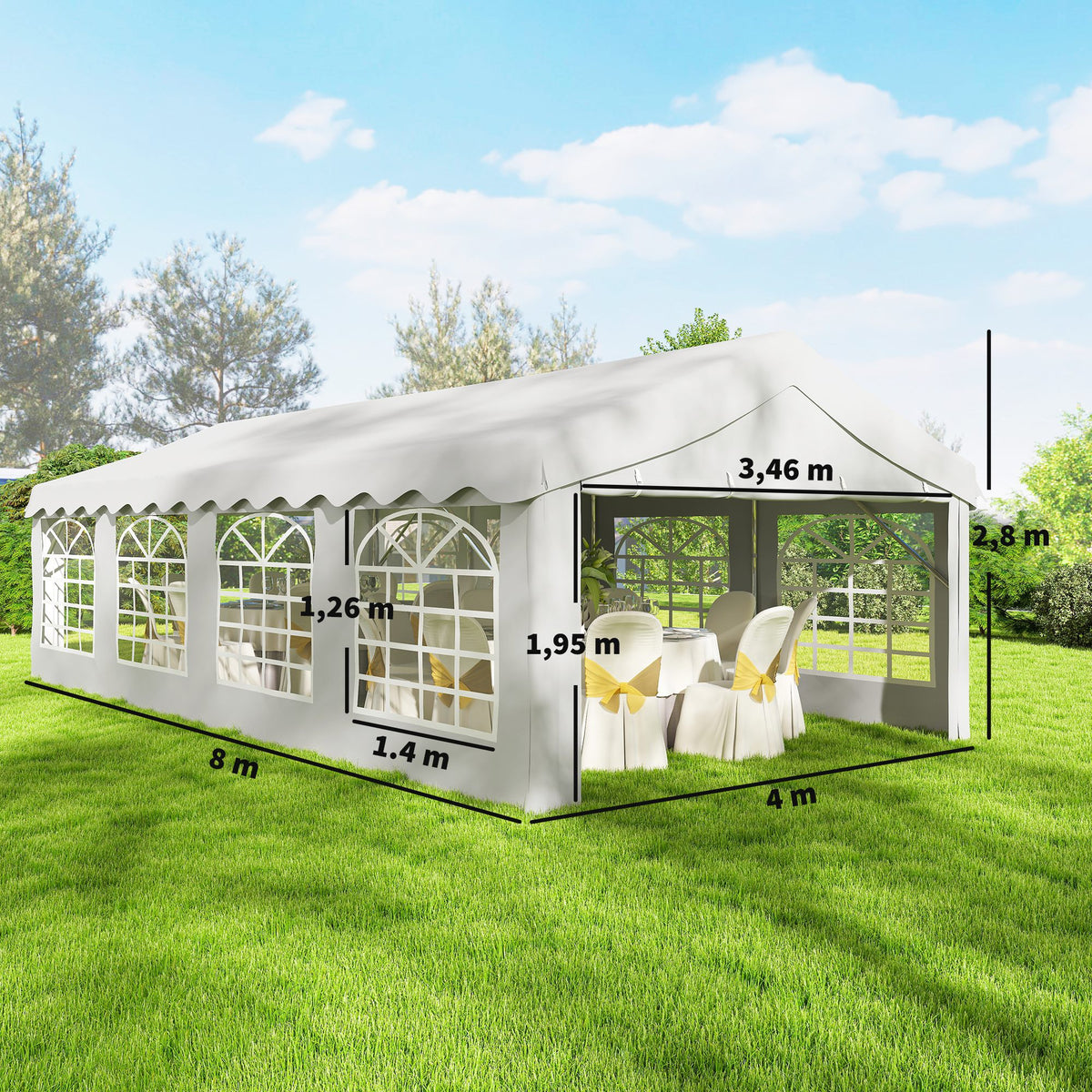 Outsunny Carpa Para Fiesta 4x8 M Con Paredes Extraíbles Puerta Y Ventanas Blanco_2