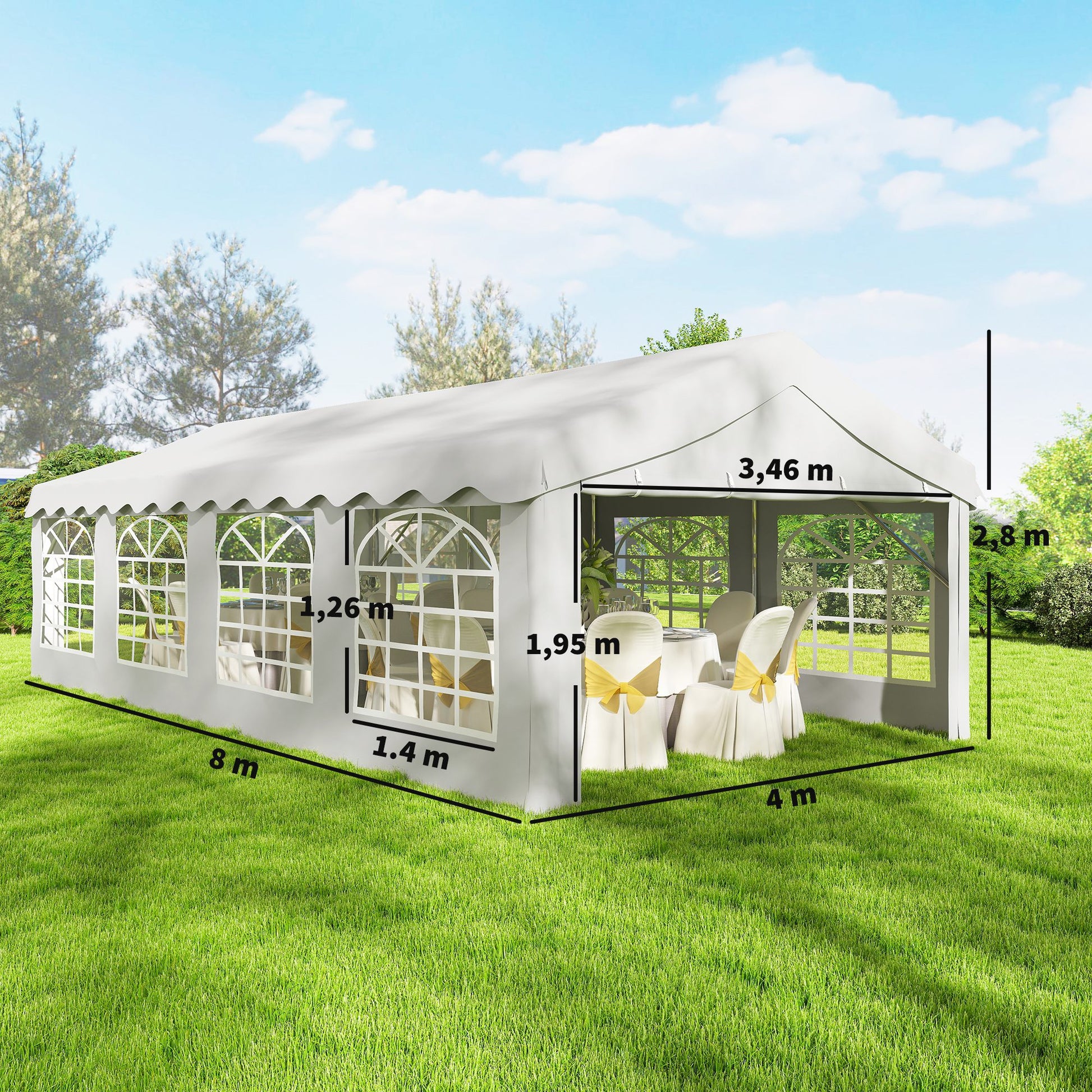 Outsunny Carpa Para Fiesta 4x8 M Con Paredes Extraíbles Puerta Y Ventanas Blanco_2