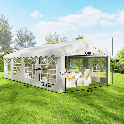 Outsunny Carpa Para Fiesta 4x8 M Con Paredes Extraíbles Puerta Y Ventanas Blanco_2