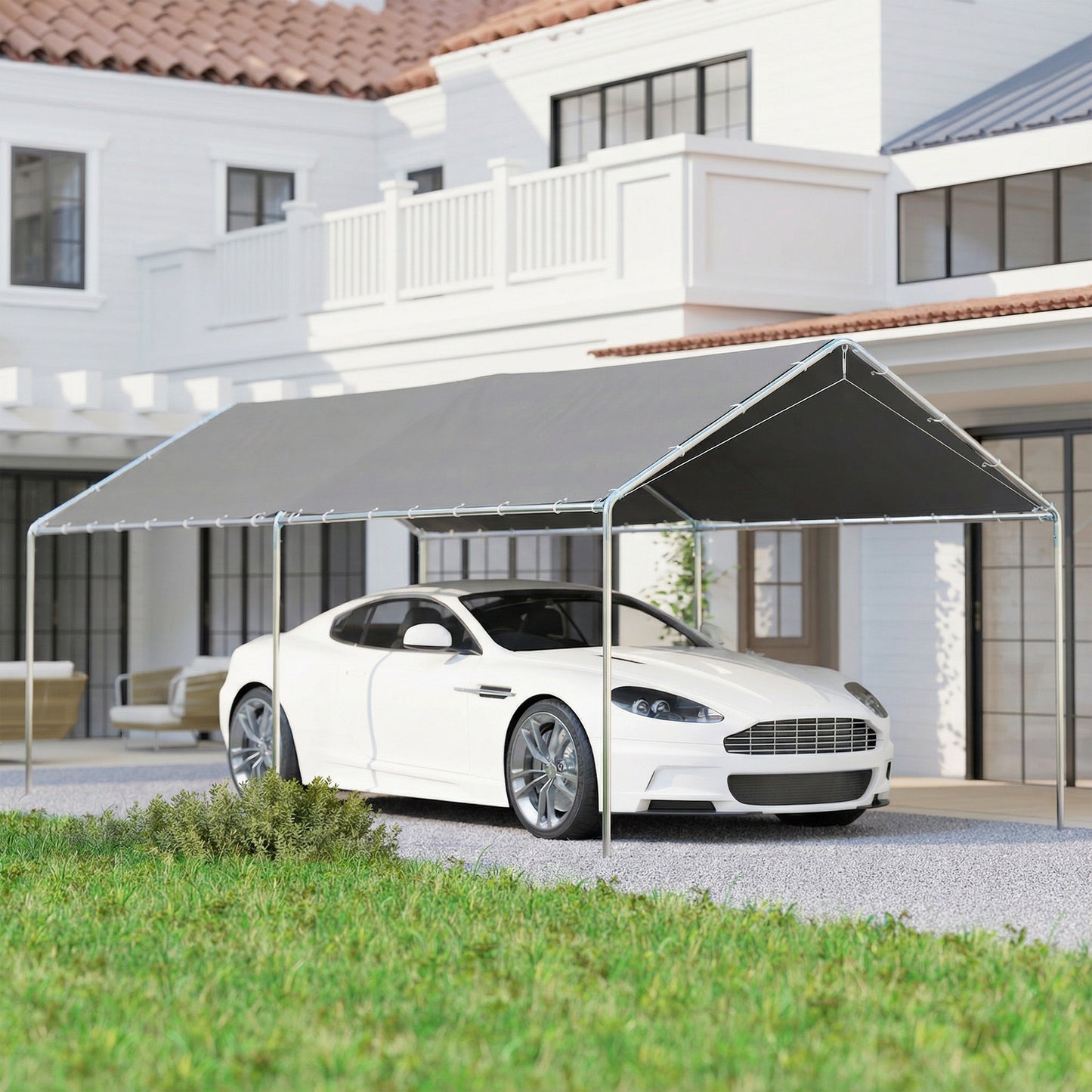 Outsunny Cochera Exterior 3x6m Con Toldo De Tela Pe Y Marco De Acero Galvanizado_1