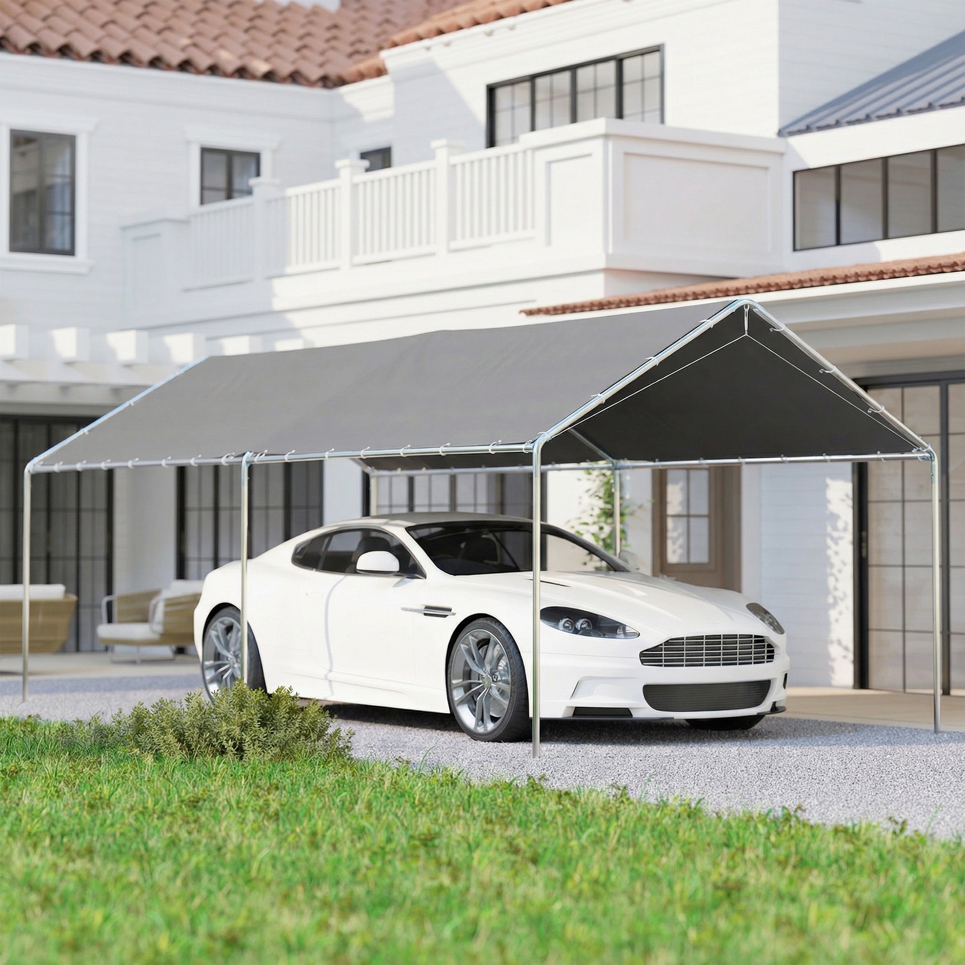 Outsunny Cochera Exterior 3x6m Con Toldo De Tela Pe Y Marco De Acero Galvanizado_1
