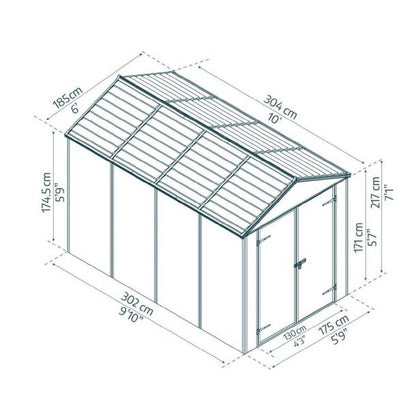 Cobertizo de jardín Rubicon 185x304 cm gris oscuro Canopia