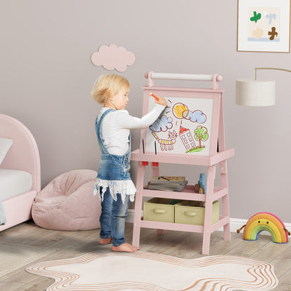 Aiyaplay Pizarra Infantil Caballete 3 En 1 Con Rollo De Papel Y Cestas Rosa_1