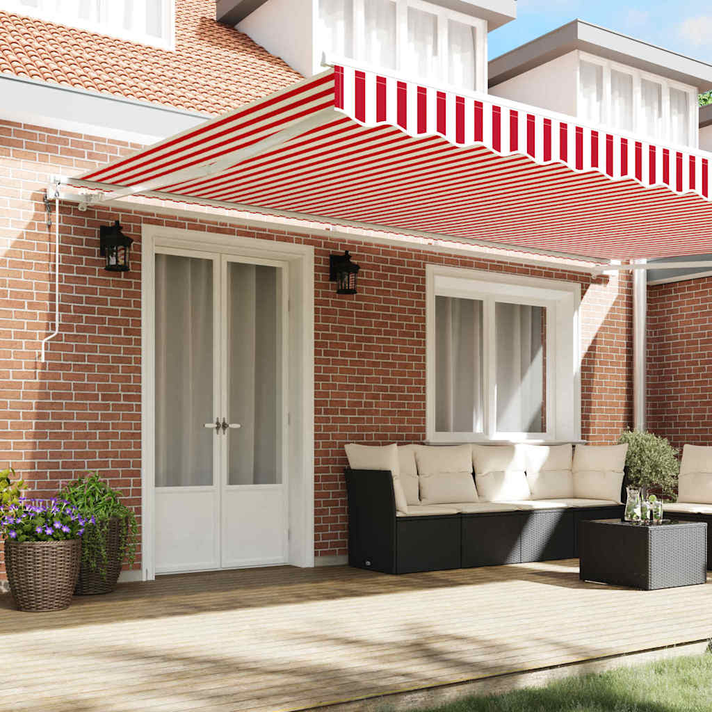 Toldo Retráctil Rojo Y Blanco 500 X 350 Cm Tela Y Aluminio_2