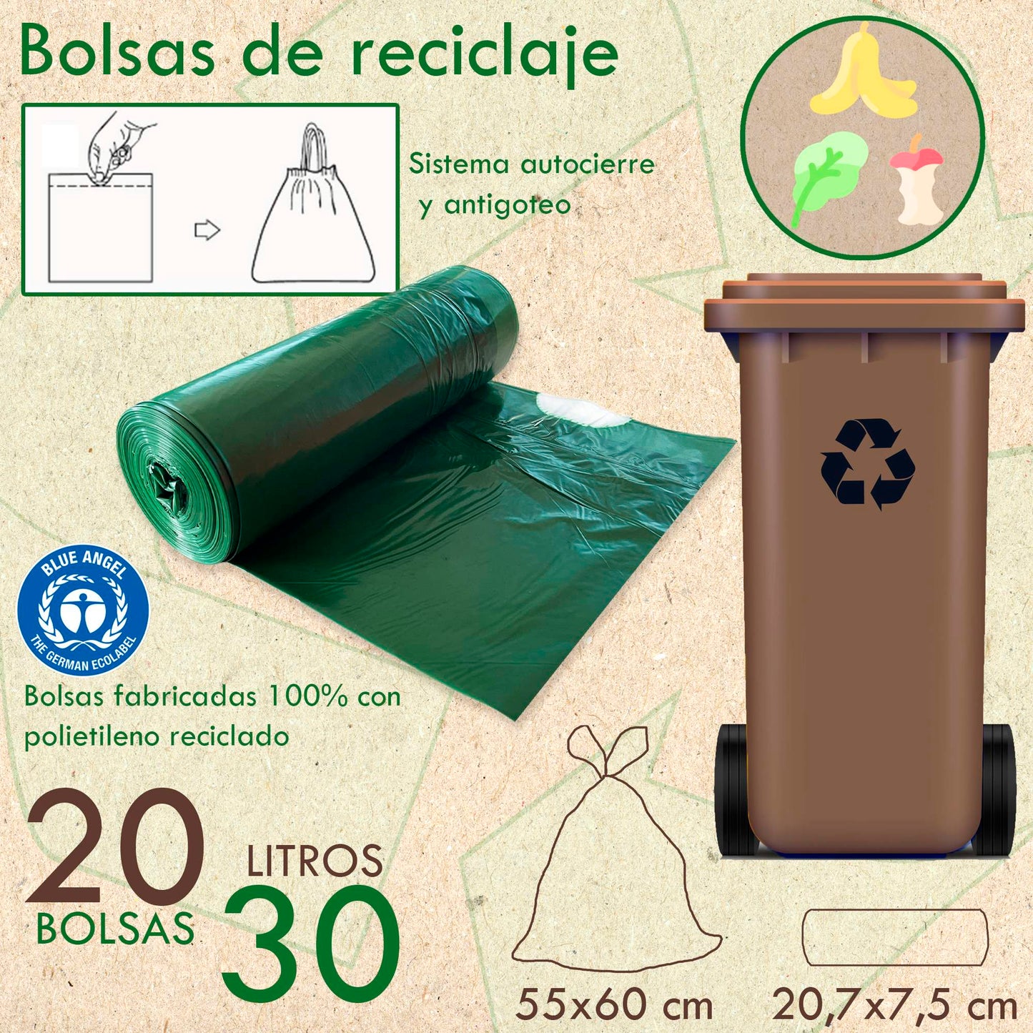 200 Bolsas De Basura Fabricadas Con Materiales Reciclados, Con Autocierre, 30l Capacidad Cada Una_1