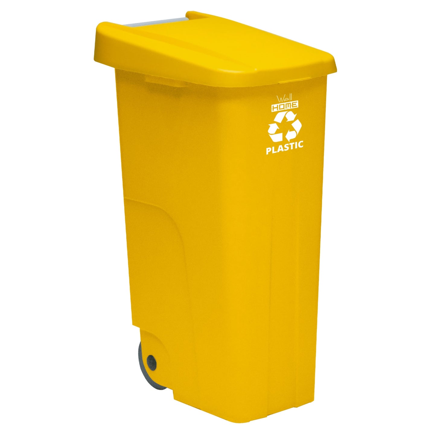 Contenedor - Cubo De Basura Wellhome Reciclo 110l, Color Amarilllo Cerrado Con Tapa, Ideal Para Reciclaje De Plásticos, Con Ruedas