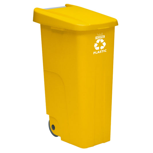 Contenedor - Cubo De Basura Wellhome Reciclo 110l, Color Amarilllo Cerrado Con Tapa, Ideal Para Reciclaje De Plásticos, Con Ruedas