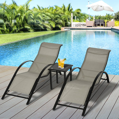 Outsunny Set De 2 Tumbonas Jardín Exterior Con Mesa Auxiliar Reposabrazos Gris_1