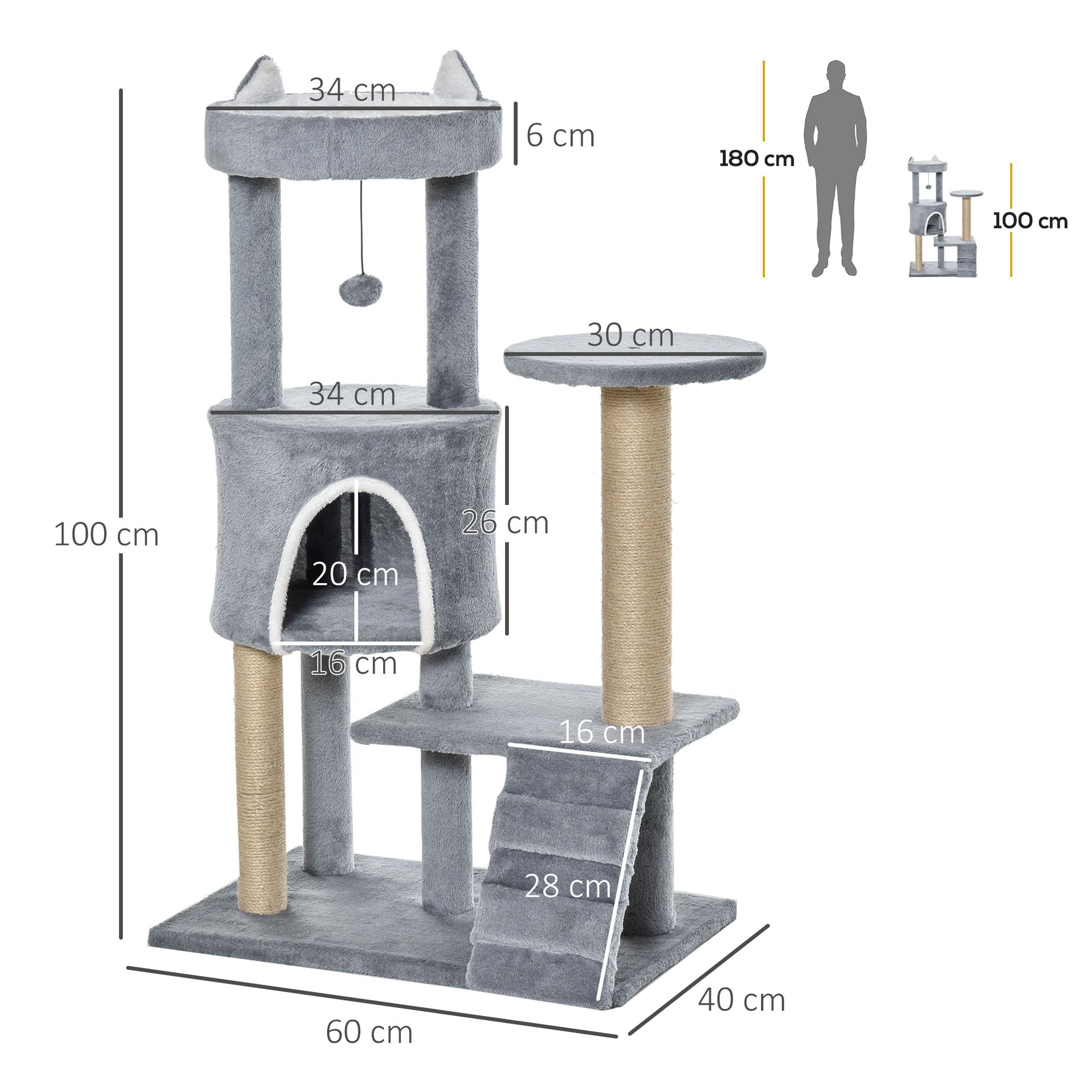 Pawhut Árbol Rascador Para Gatos Mediano De 5 Niveles Gris_2