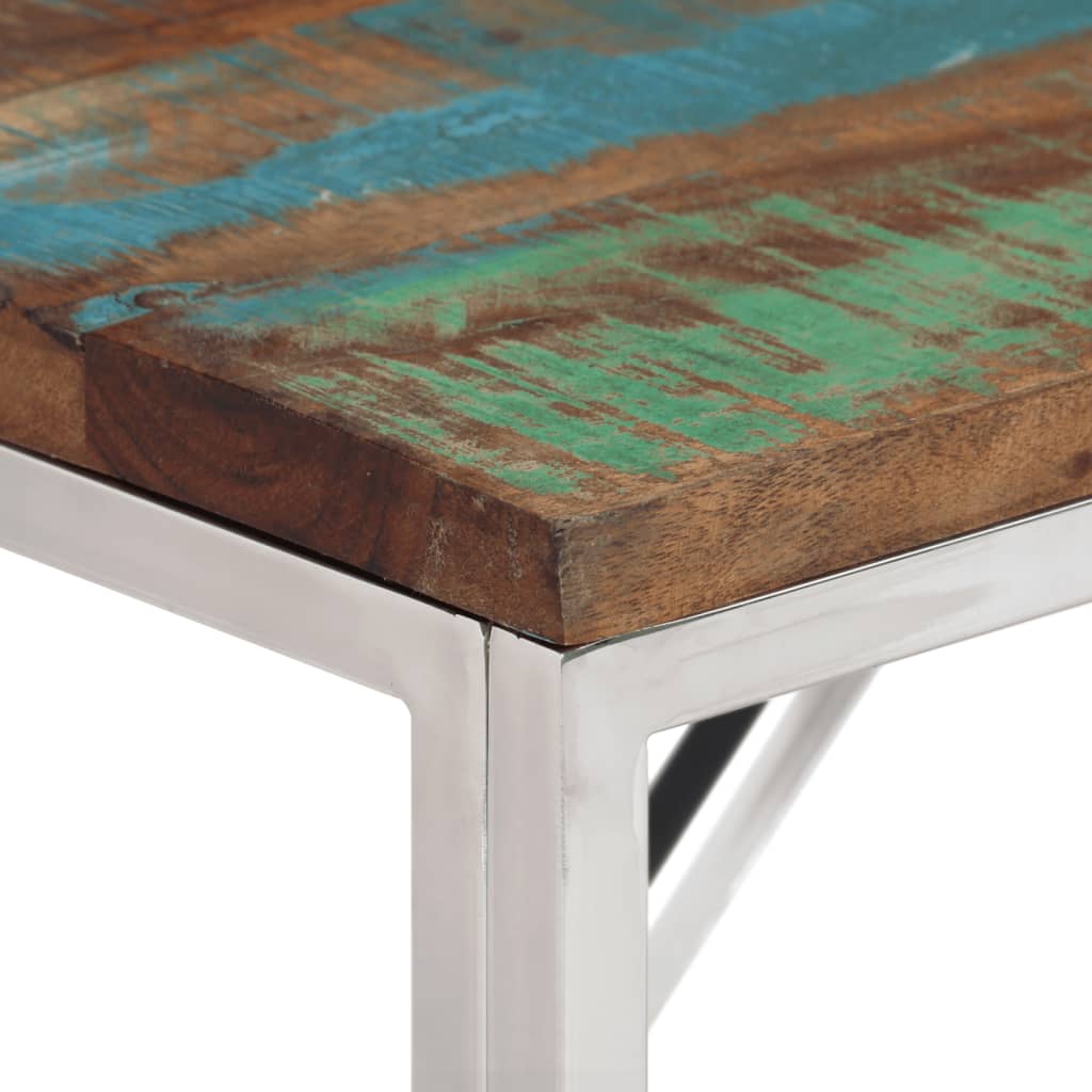 Mesa Consola Acero Inoxidable Madera Maciza Reciclada Plateada_2
