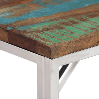 Mesa Consola Acero Inoxidable Madera Maciza Reciclada Plateada_2