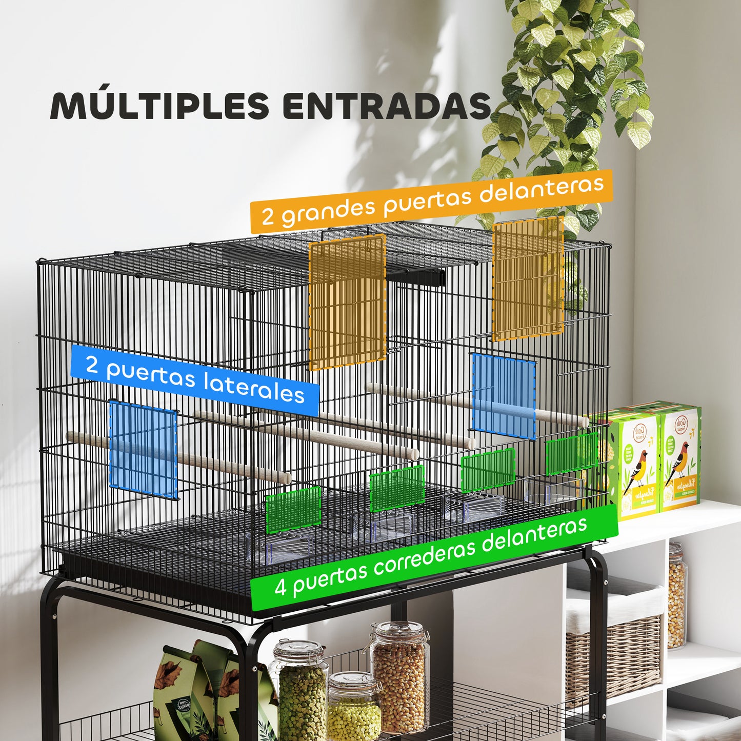 Pawhut Jaula Para Pájaros Con Divisor Ruedas Para Mascota Aves Loros Canarios_5