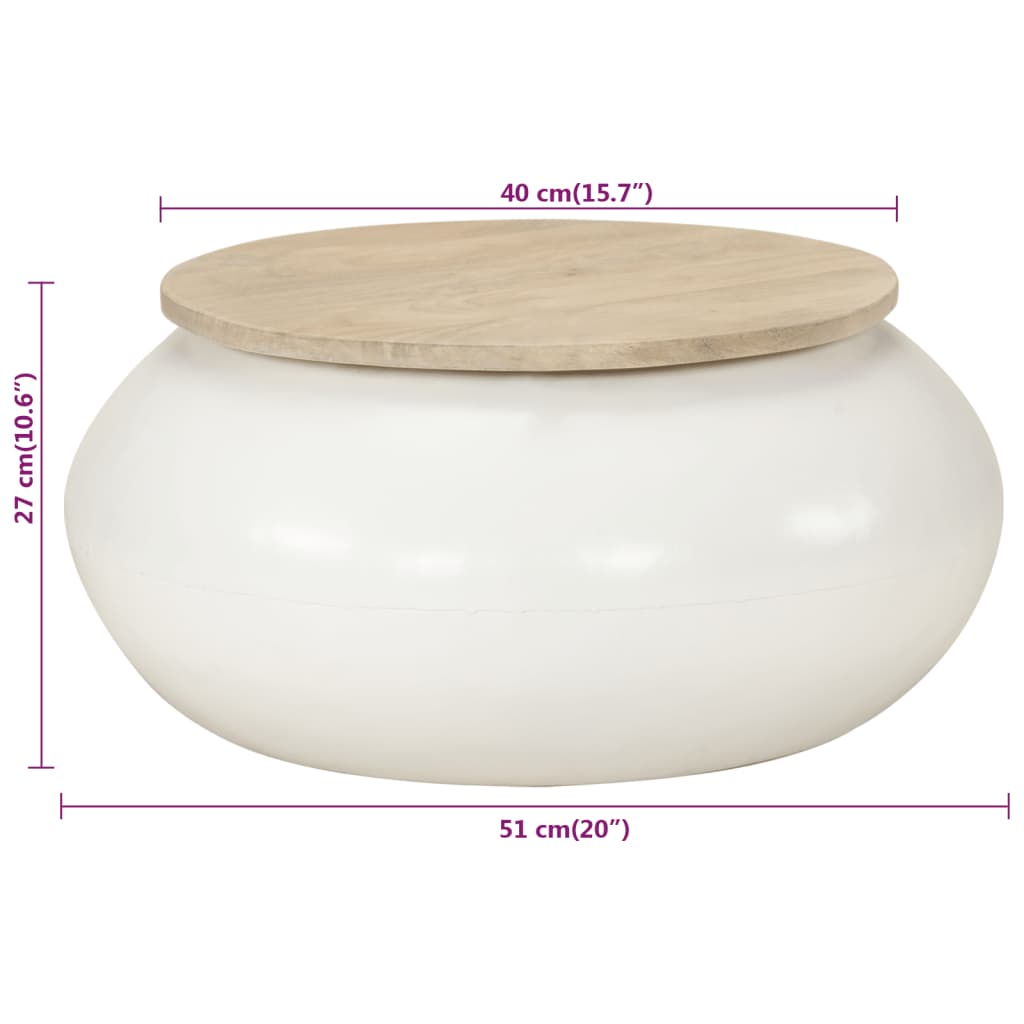 Mesa De Centro De Madera Maciza De Mango Blanca 51x51x27 Cm_3