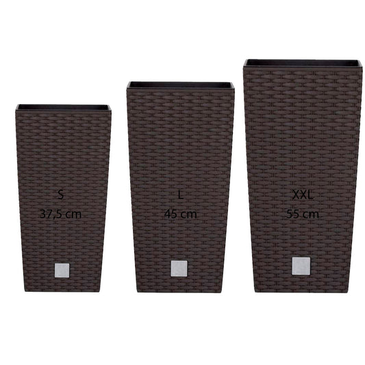 Pack 3 Macetas Altas Prosperplast (11,4/19/35 Litros) Rato Square De Plastico En Color Ocre Oscuro Con Deposito._0