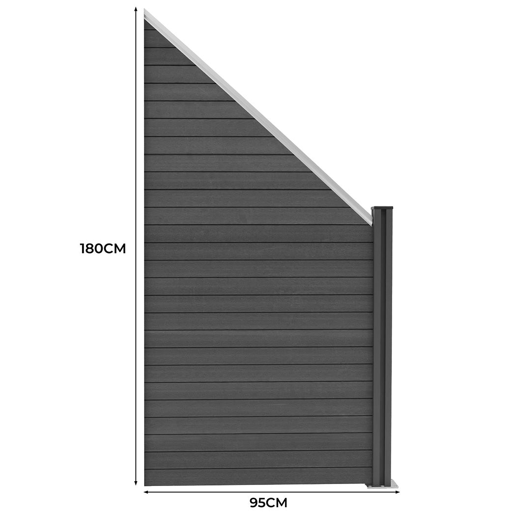 Vallas Para Exteriores De Wpc Y Aluminio - 1x Panel Oblicuo + 1x Poste | Gris_4