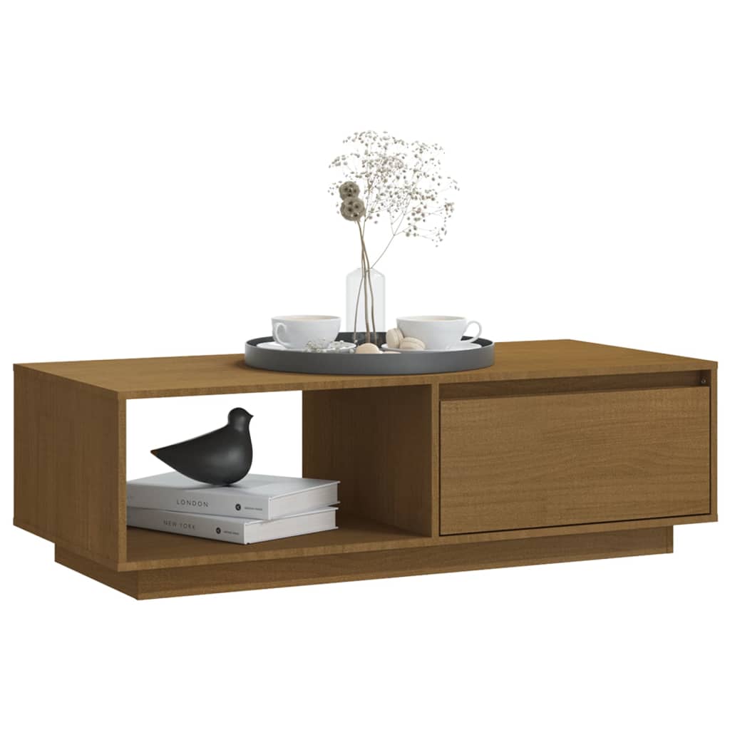 Mesa De Centro De Madera Maciza Pino Marrón Miel 110x50x33,5 Cm_2