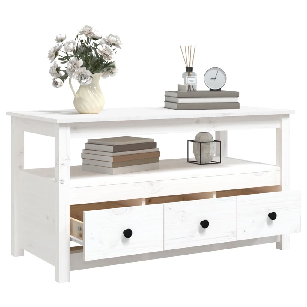 Mesa De Centro De Madera Maciza De Pino Blanco 102x49x55 Cm_3